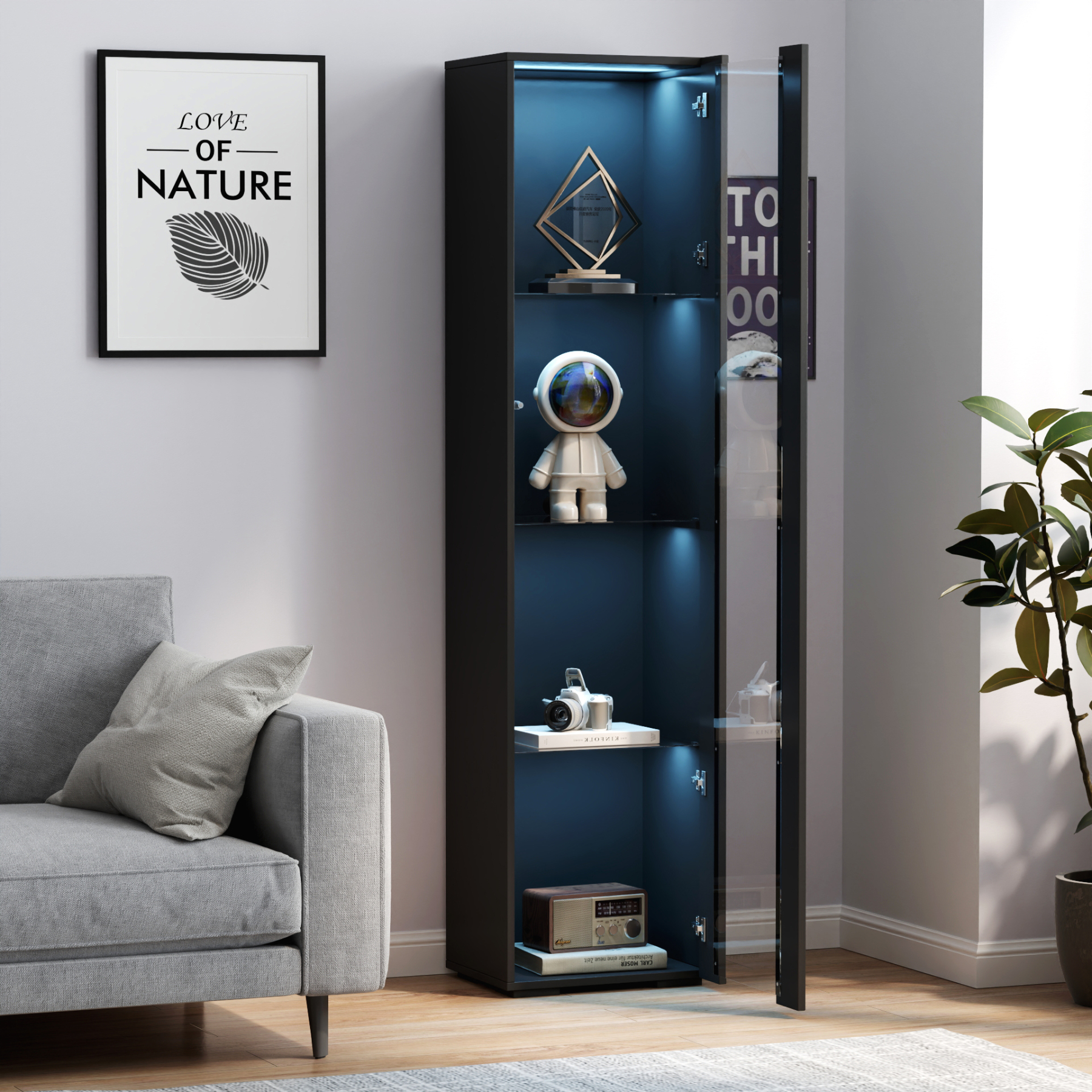 Narrow Storage Cabinet with Aluminum Strip Lamp | Display Cabinet