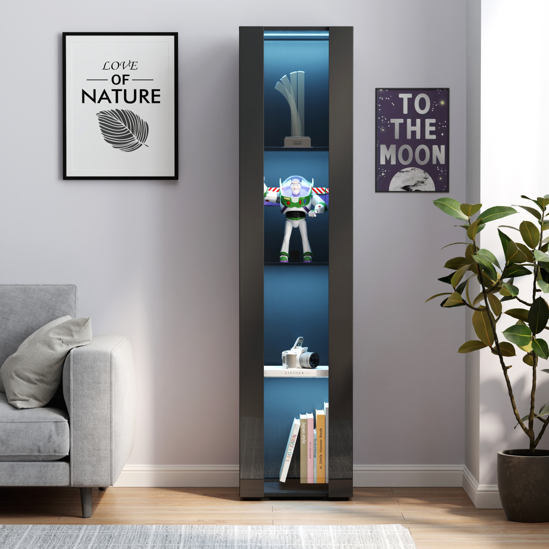 Narrow Storage Cabinet with Aluminum Strip Lamp | Display Cabinet