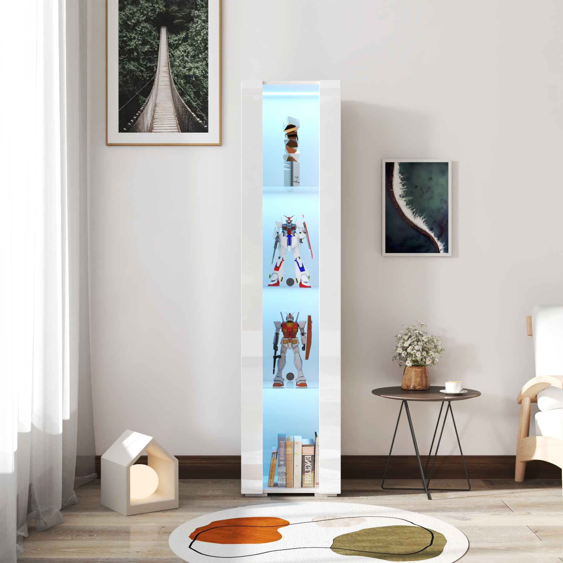 Narrow Storage Cabinet with Aluminum Strip Lamp | Display Cabinet