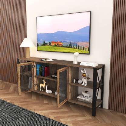 71" Industrial TV Stand with Doors and Open Shelves for Living room, Bedroom