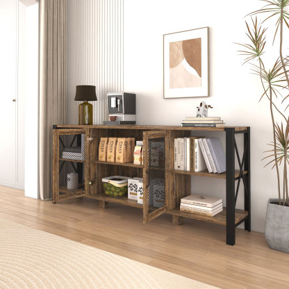 71" Industrial TV Stand with Doors and Open Shelves for Living room, Bedroom