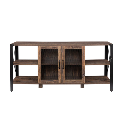 71" Industrial TV Stand with Doors and Open Shelves for Living room, Bedroom