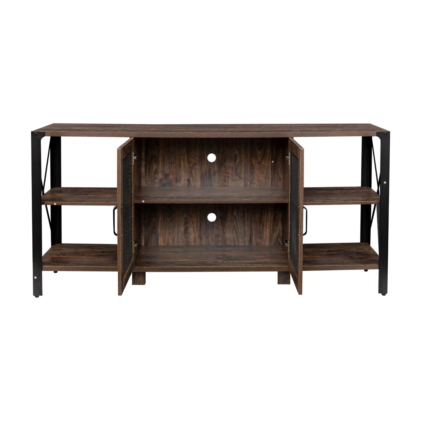 71" Industrial TV Stand with Doors and Open Shelves for Living room, Bedroom