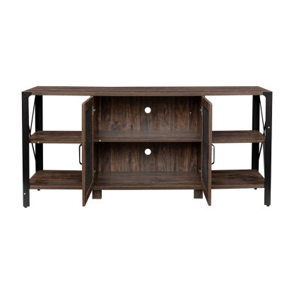 71" Industrial TV Stand with Doors and Open Shelves for Living room, Bedroom