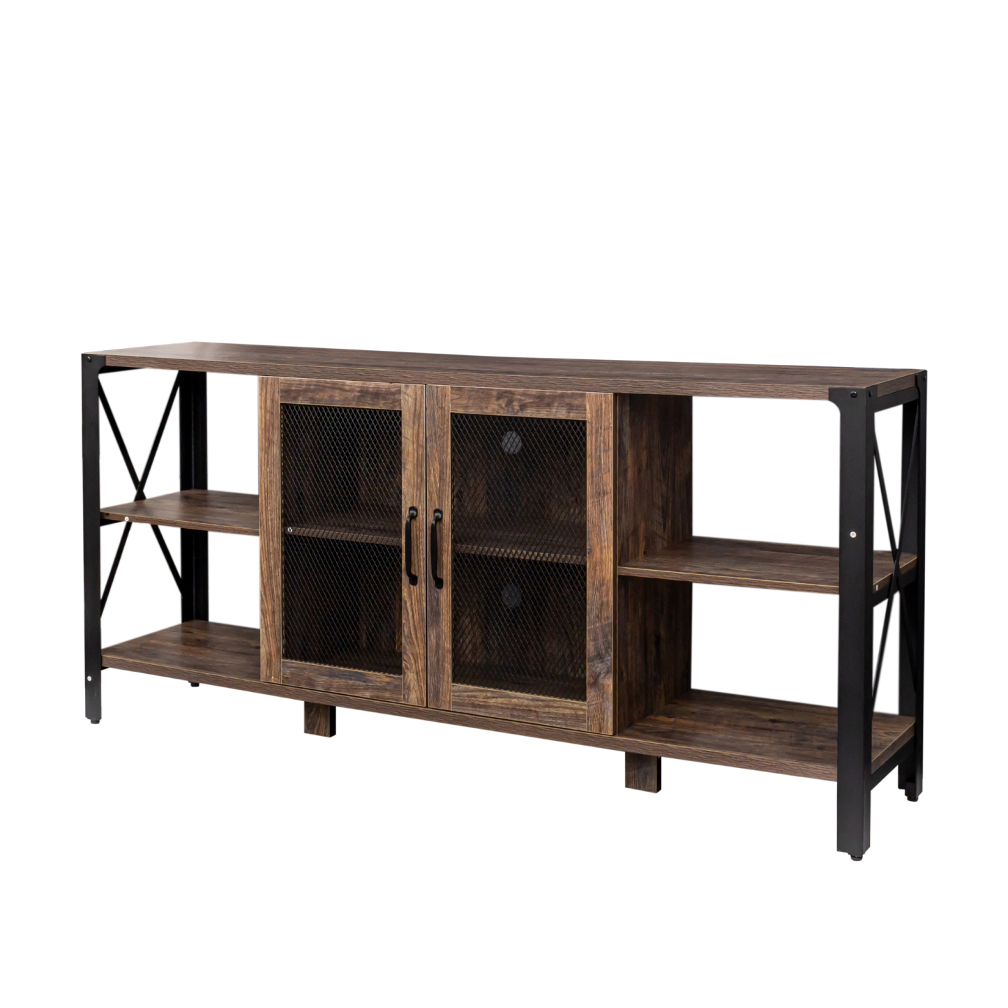 71" Industrial TV Stand with Doors and Open Shelves for Living room, Bedroom