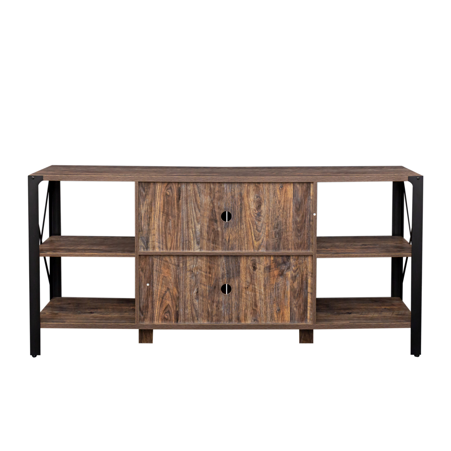 71" Industrial TV Stand with Doors and Open Shelves for Living room, Bedroom