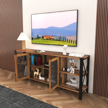 71" Industrial TV Stand with Doors and Open Shelves for Living room, Bedroom