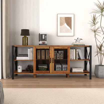 71" Industrial TV Stand with Doors and Open Shelves for Living room, Bedroom