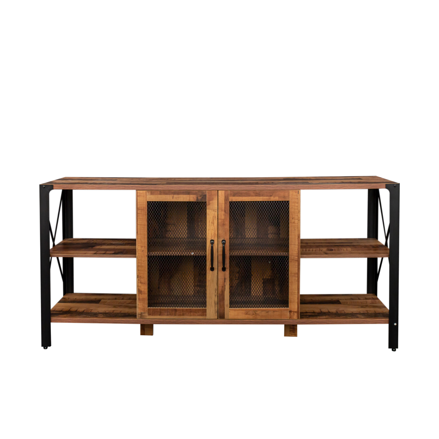 71" Industrial TV Stand with Doors and Open Shelves for Living room, Bedroom