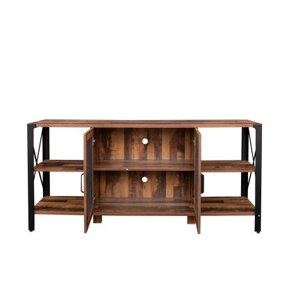 71" Industrial TV Stand with Doors and Open Shelves for Living room, Bedroom