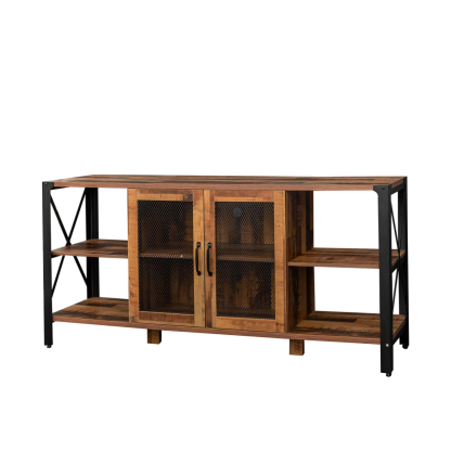 71" Industrial TV Stand with Doors and Open Shelves for Living room, Bedroom