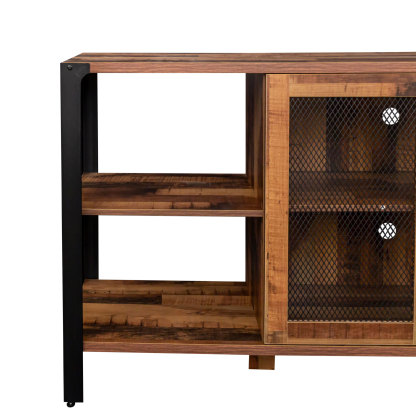 71" Industrial TV Stand with Doors and Open Shelves for Living room, Bedroom