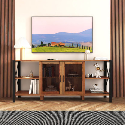 71" Industrial TV Stand with Doors and Open Shelves for Living room, Bedroom