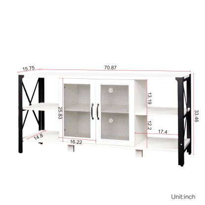 71" Industrial TV Stand with Doors and Open Shelves for Living room, Bedroom