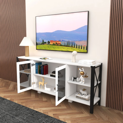 71" Industrial TV Stand with Doors and Open Shelves for Living room, Bedroom