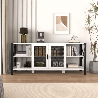 71" Industrial TV Stand with Doors and Open Shelves for Living room, Bedroom