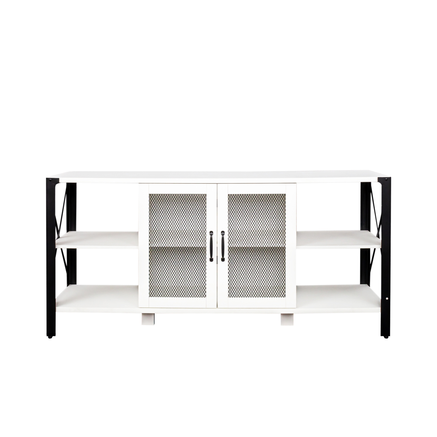 71" Industrial TV Stand with Doors and Open Shelves for Living room, B