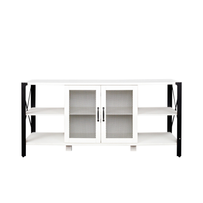 71" Industrial TV Stand with Doors and Open Shelves for Living room, B