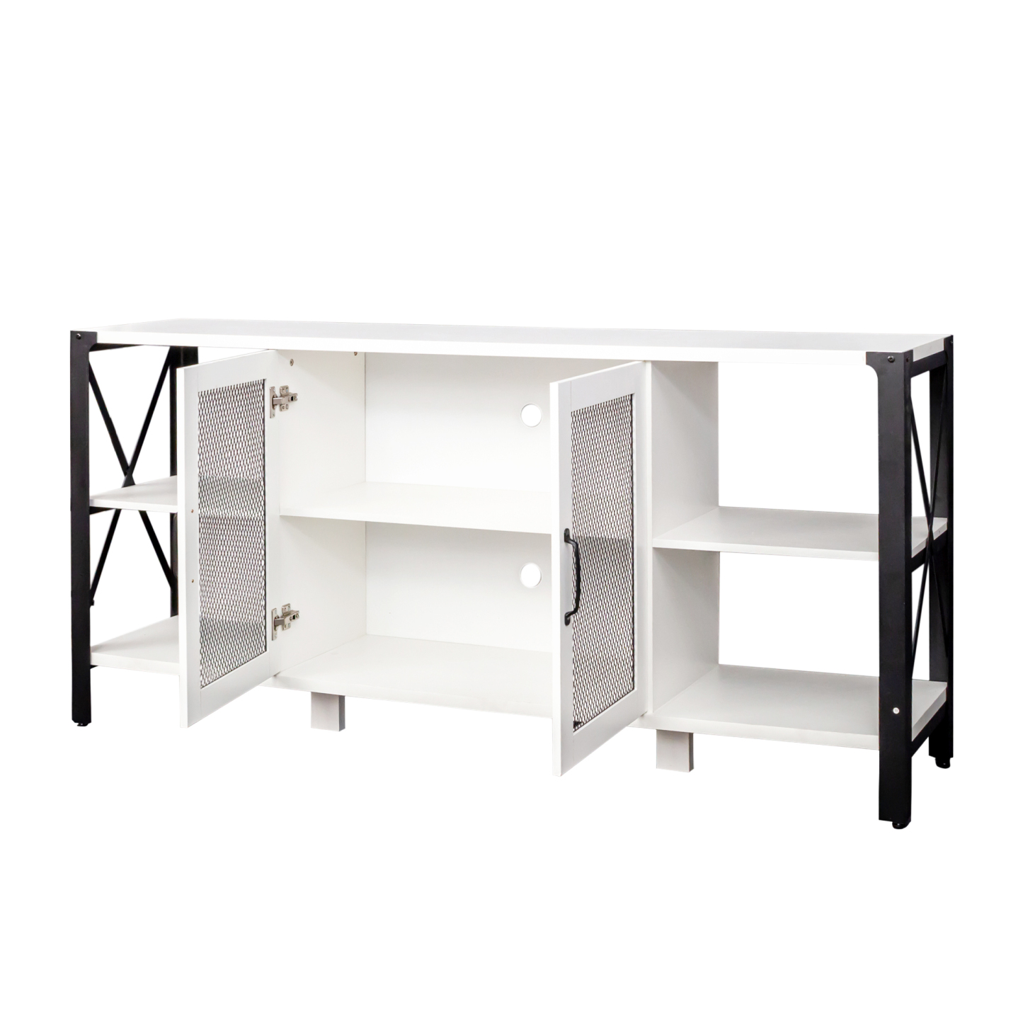 71" Industrial TV Stand with Doors and Open Shelves for Living room, Bedroom