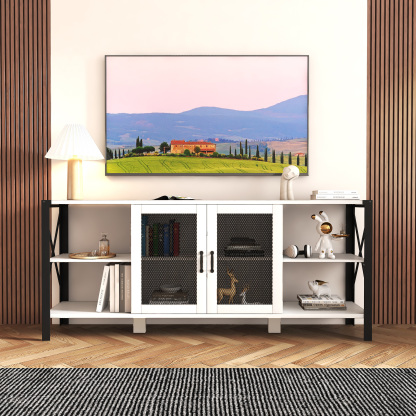 71" Industrial TV Stand with Doors and Open Shelves for Living room, Bedroom