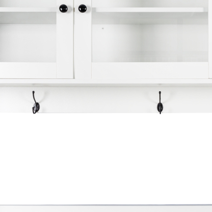 63" W Large Kitchen Cabinet with Hutch, 4 Doors, 4 Drawers & Microwave Shelf