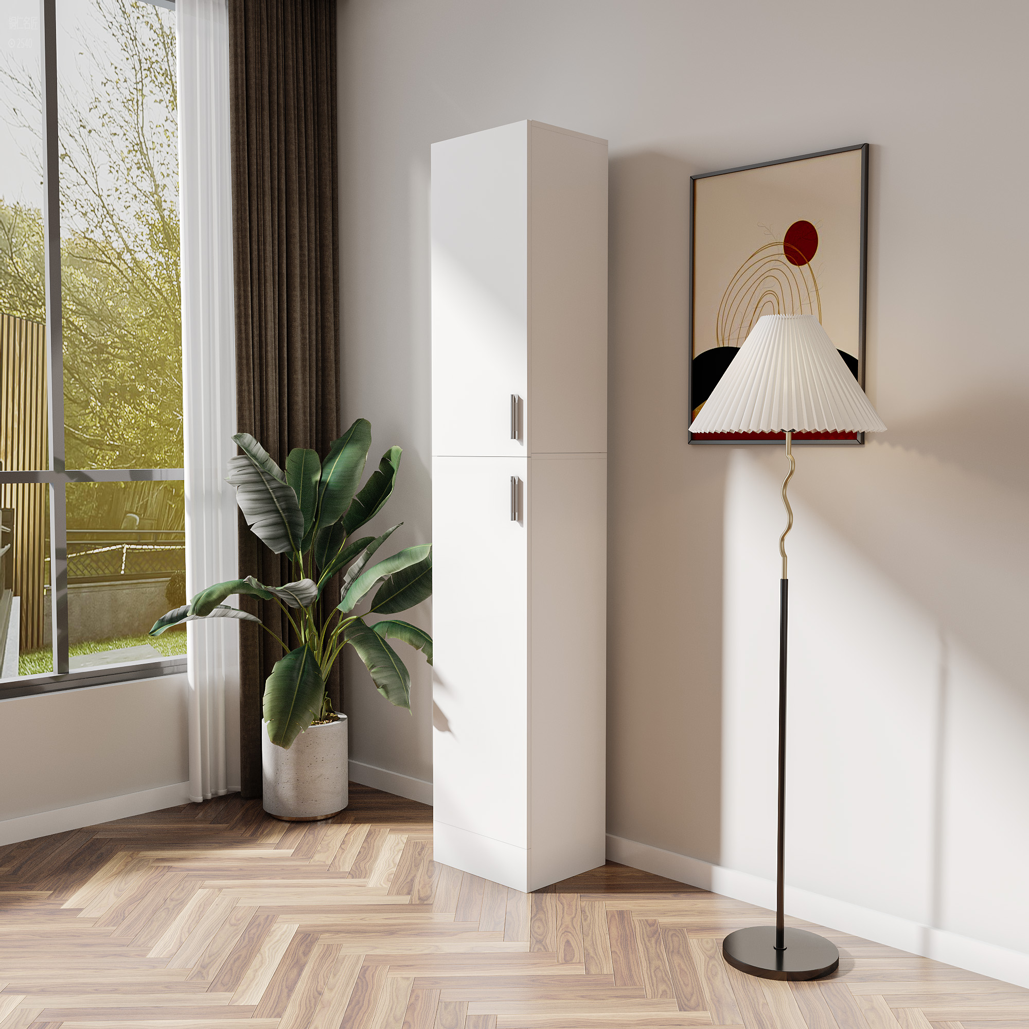 Sleek Tall Storage Cabinet w/ doors for Bedroom, Kitchen, Bathroom
