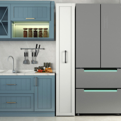 Slim Rolling Pantry Cabinet with 6-Tier Shelf & Wheels | White, 11.8" Depth