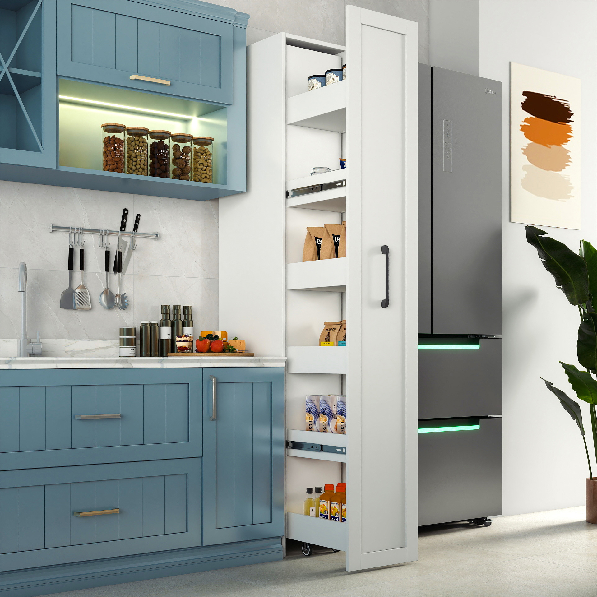 Slim Rolling Pantry Cabinet with 6-Tier Shelf & Wheels | White, 11.8" Depth