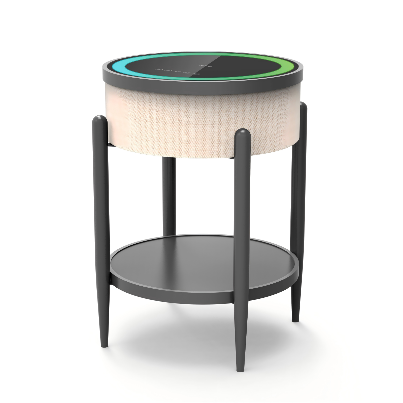 Round Smart Side Table with Built-in Bluetooth Speaker & Wireless Charging
