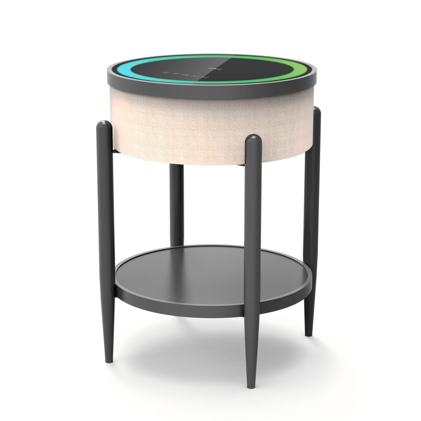 Round Smart Side Table with Built-in Bluetooth Speaker & Wireless Charging
