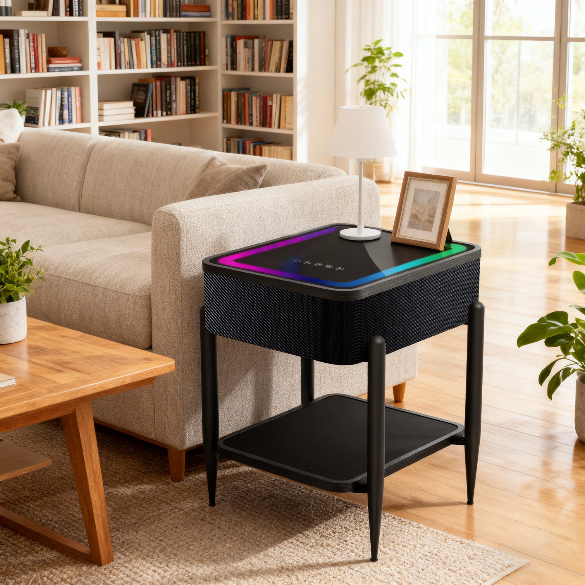 Smart Side Table with Built-in Bluetooth Speaker & Wireless Charging