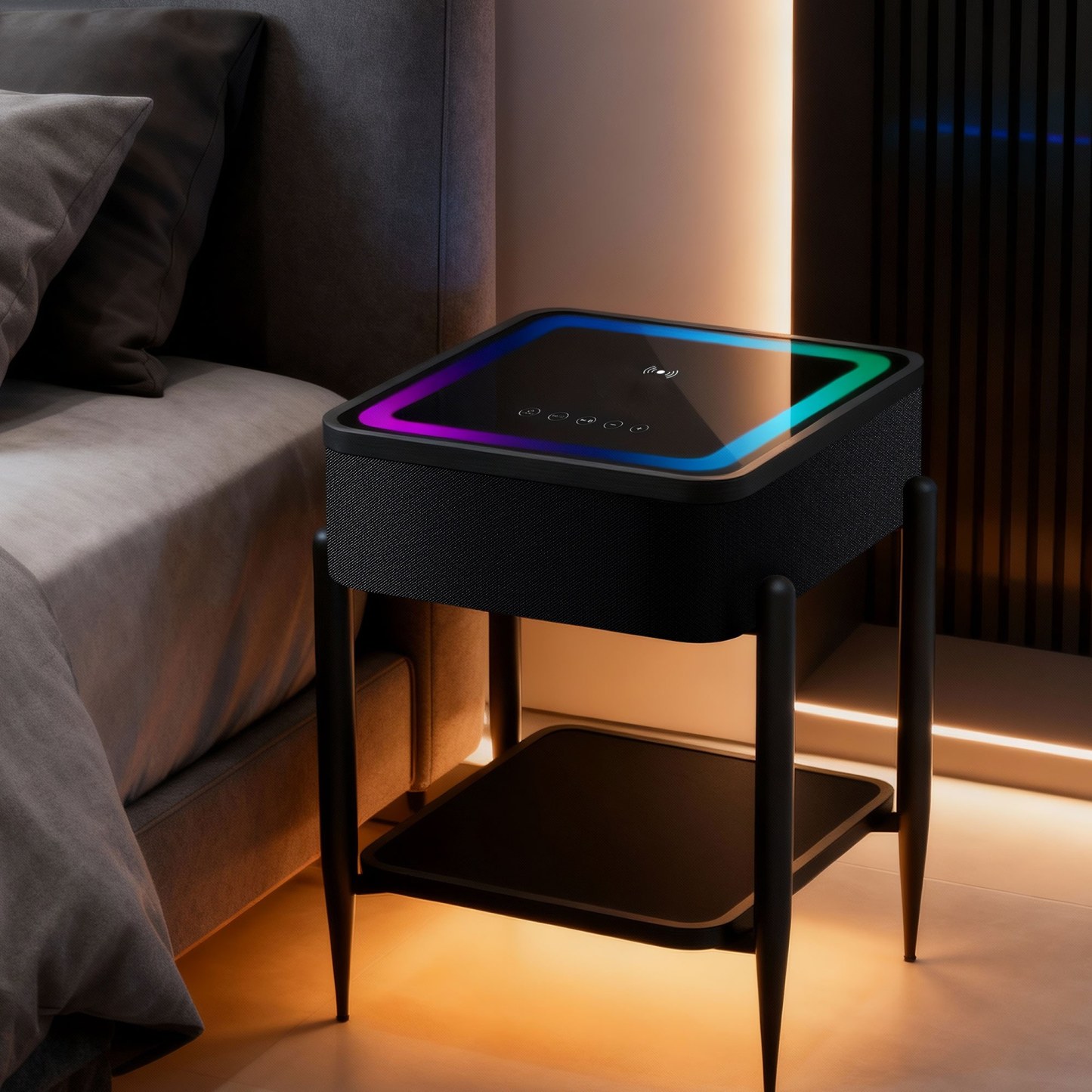 Smart Side Table with Built-in Bluetooth Speaker & Wireless Charging