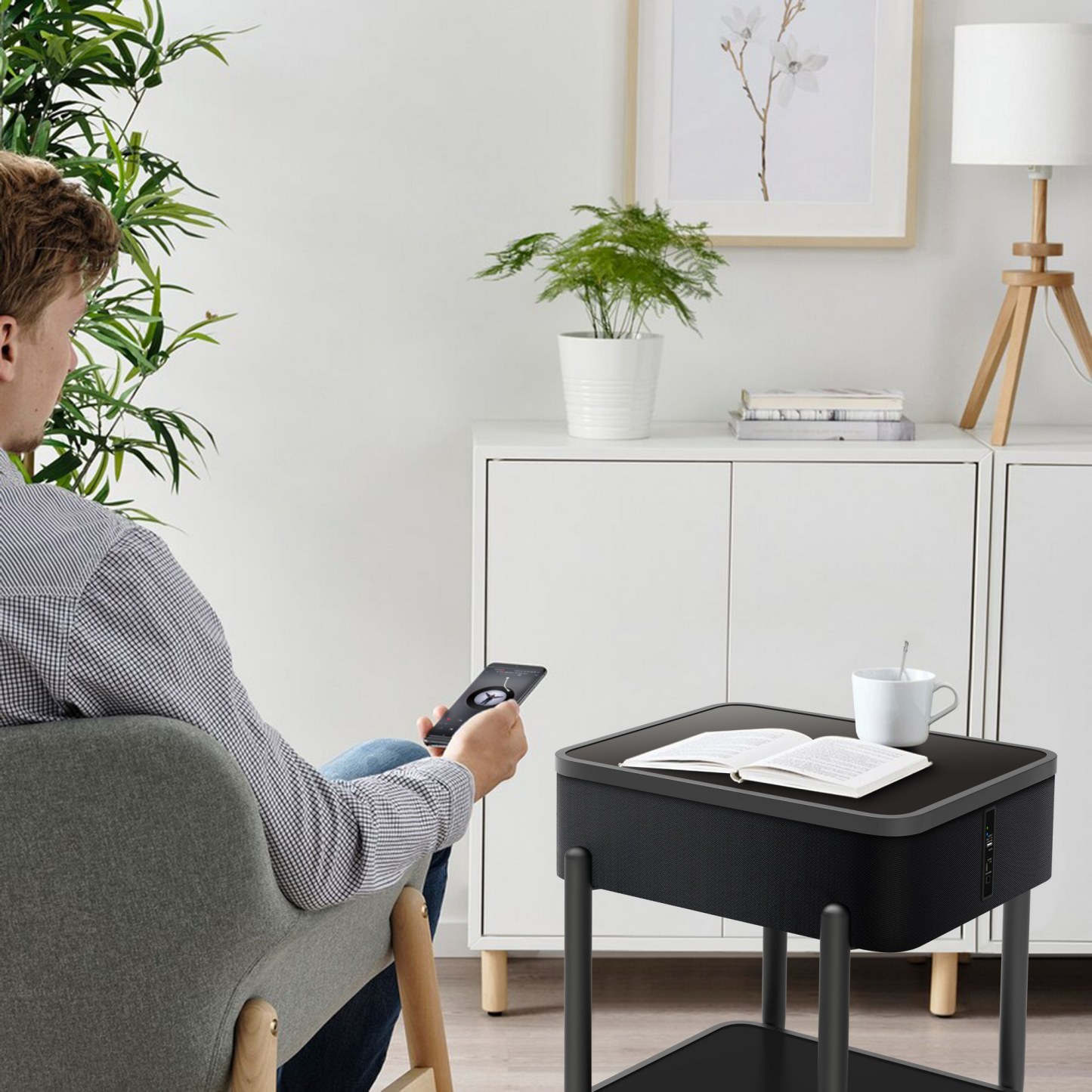 Smart Side Table with Built-in Bluetooth Speaker & Wireless Charging