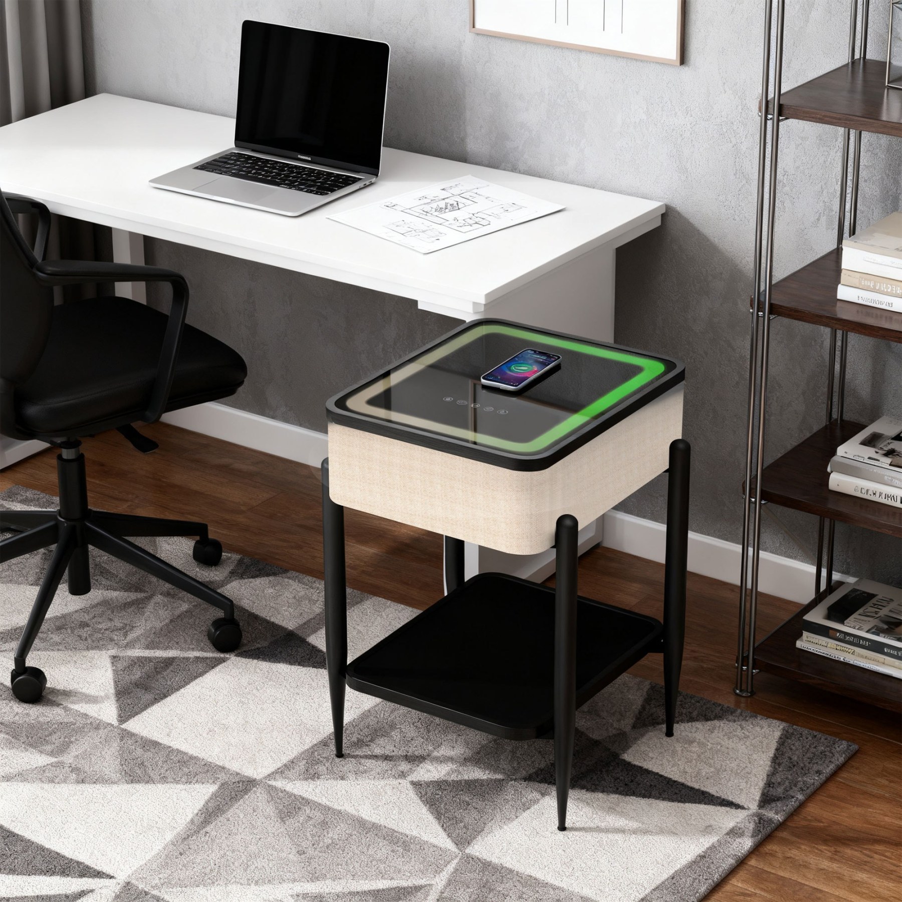 Smart Side Table with Built-in Bluetooth Speaker & Wireless Charging