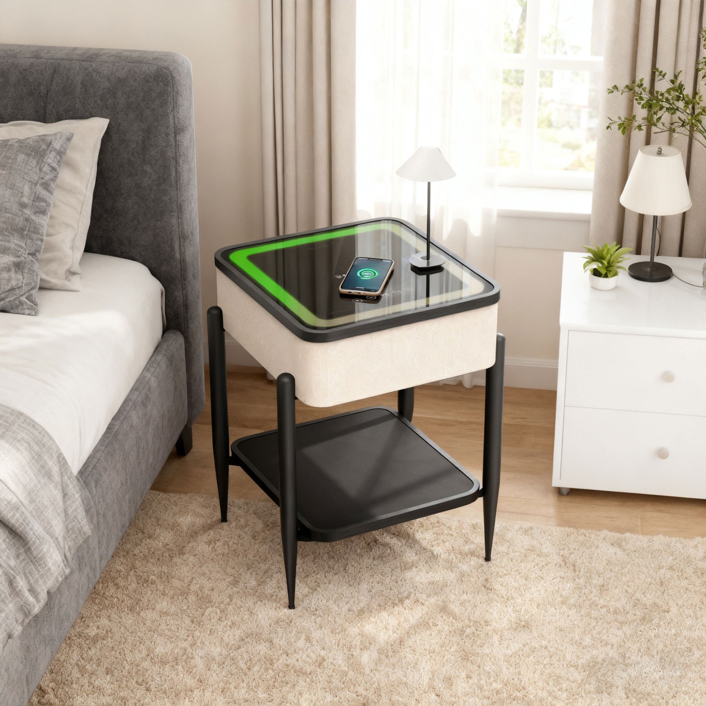Smart Side Table with Built-in Bluetooth Speaker & Wireless Charging