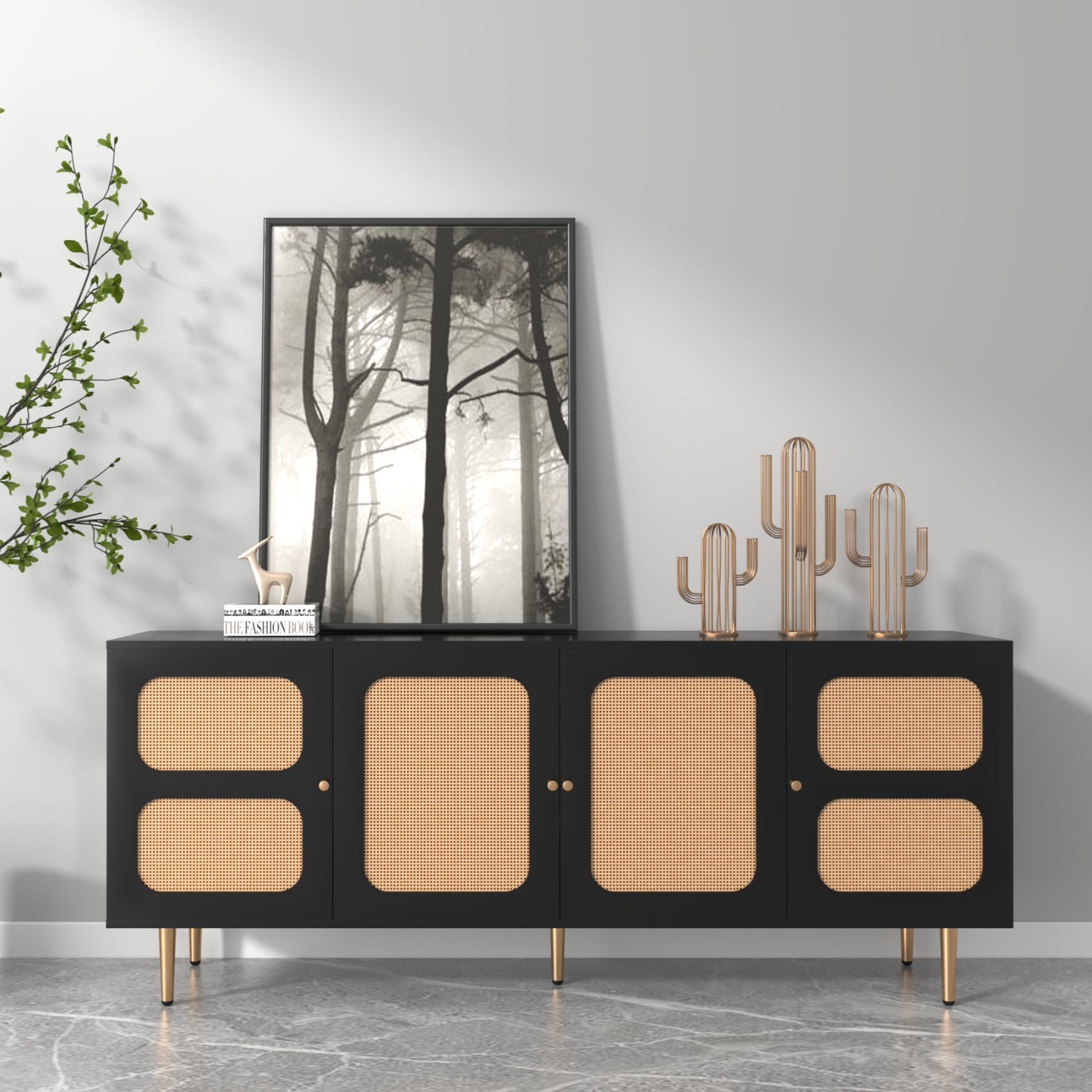 70" Rattan Sideboard Buffet Cabinet w/ ample Storage | TV Credenza