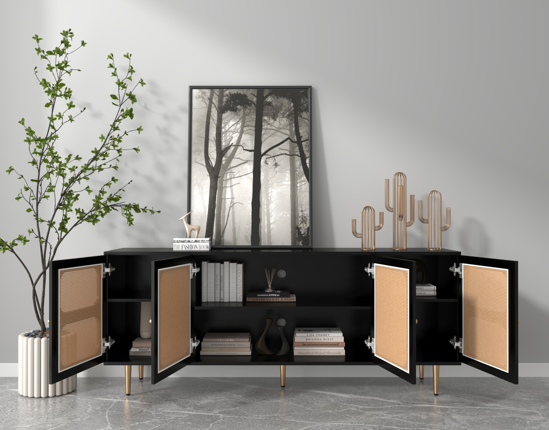 70" Rattan Sideboard Buffet Cabinet w/ ample Storage | TV Credenza