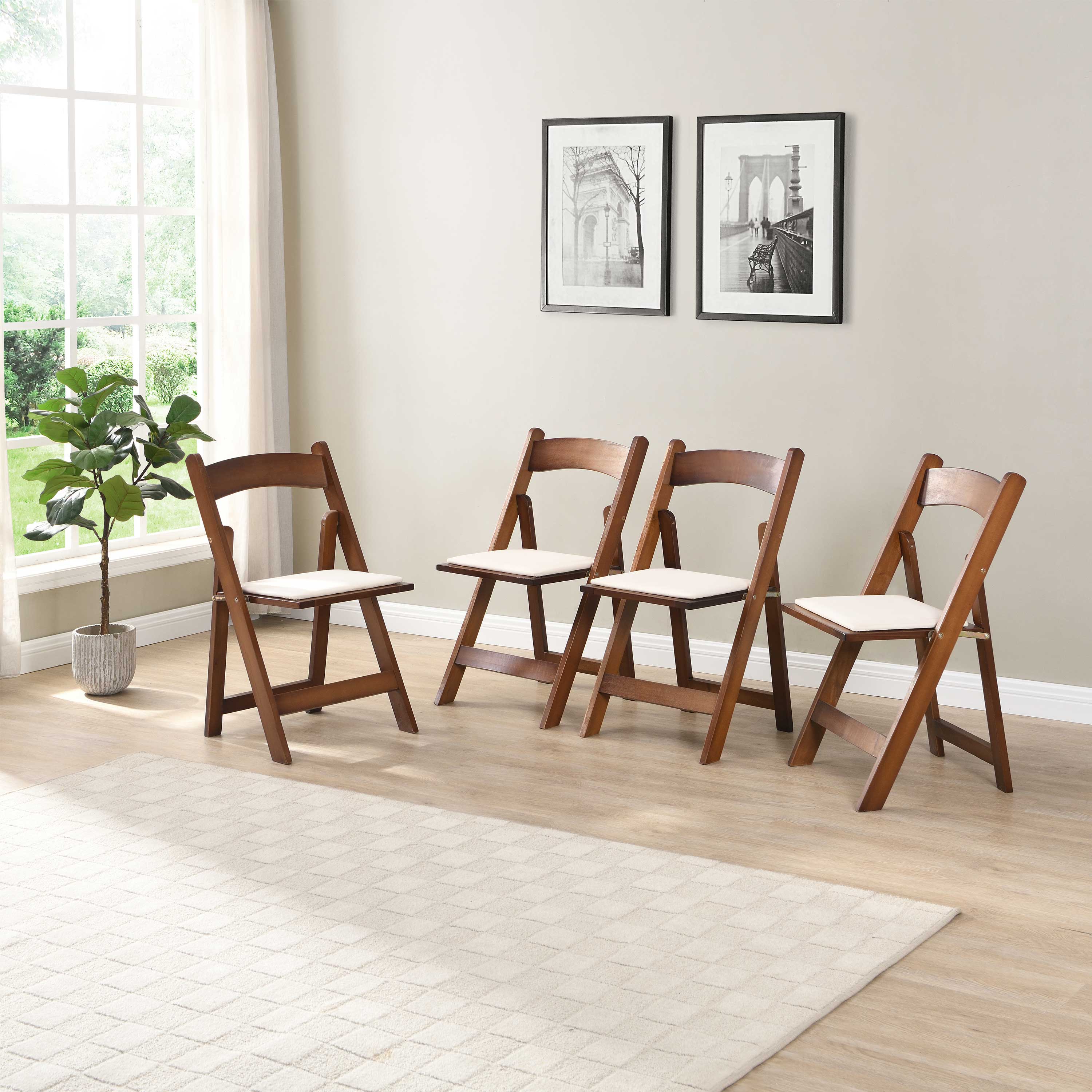 Upholstered Folding Dining Chair w/ Wooden Frame & PU leather | Set of 4