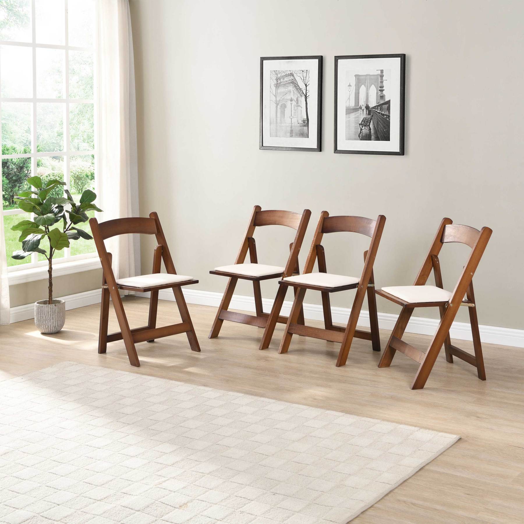 Upholstered Folding Dining Chair w/ Wooden Frame & PU leather | Set of 4