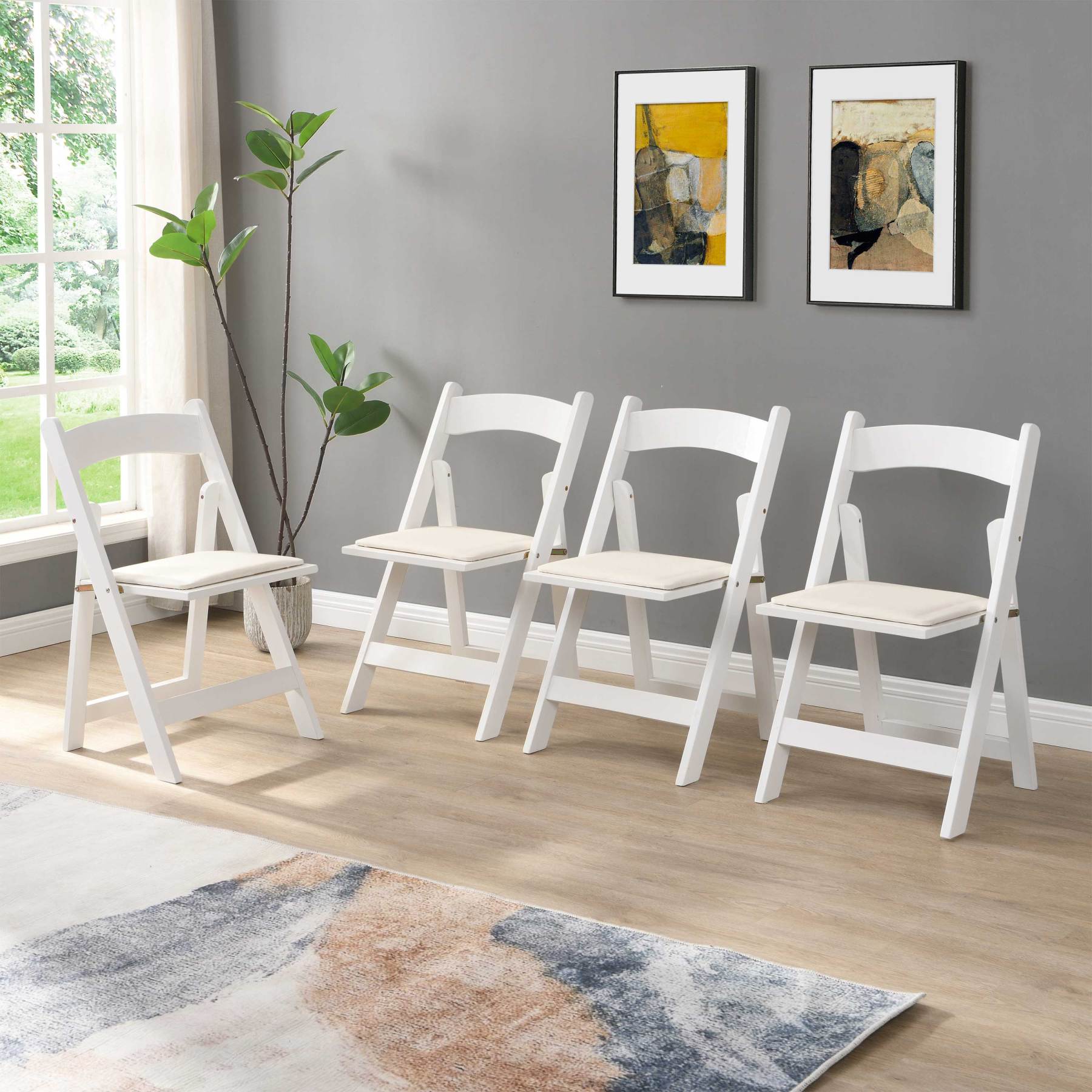 Upholstered Folding Dining Chair w/ Wooden Frame & PU leather | Set of 4