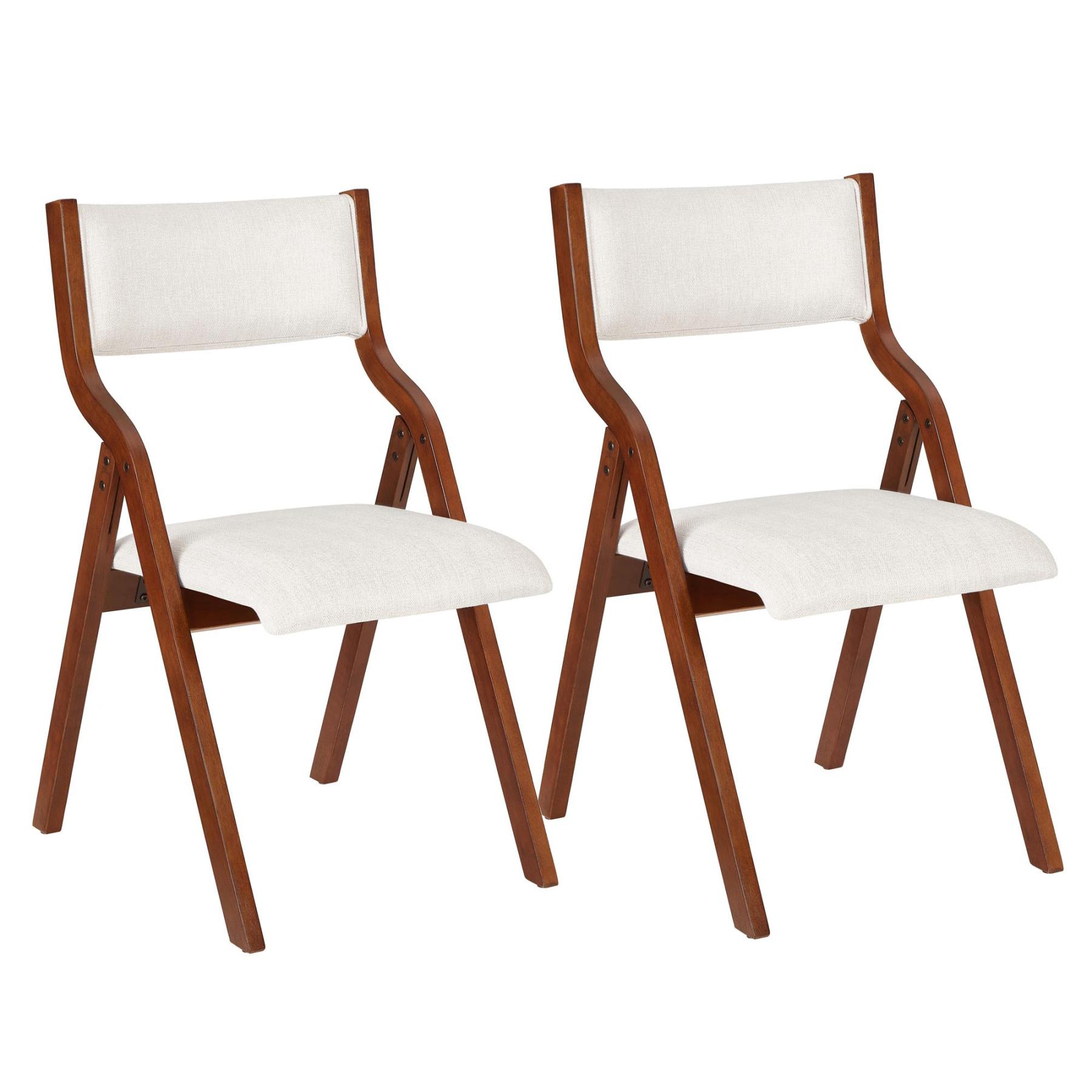 Upholstered Folding Dining Chair with Cherry Frame | Set of 2