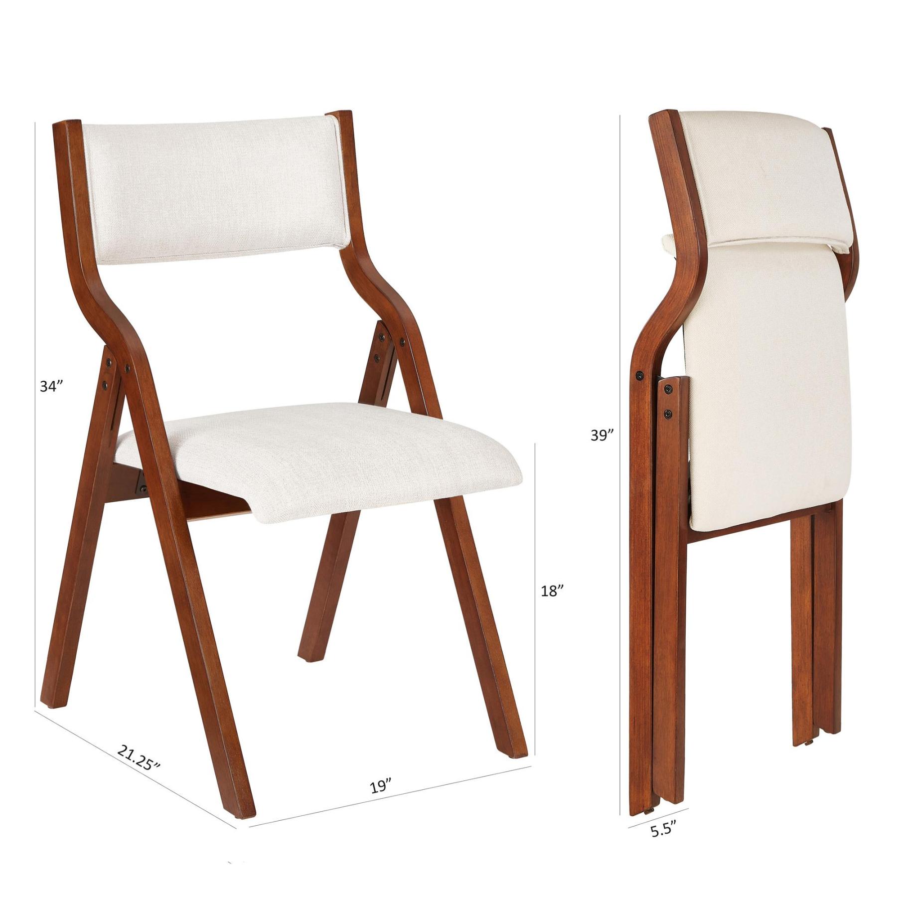 Upholstered Folding Dining Chair with Cherry Frame | Set of 2