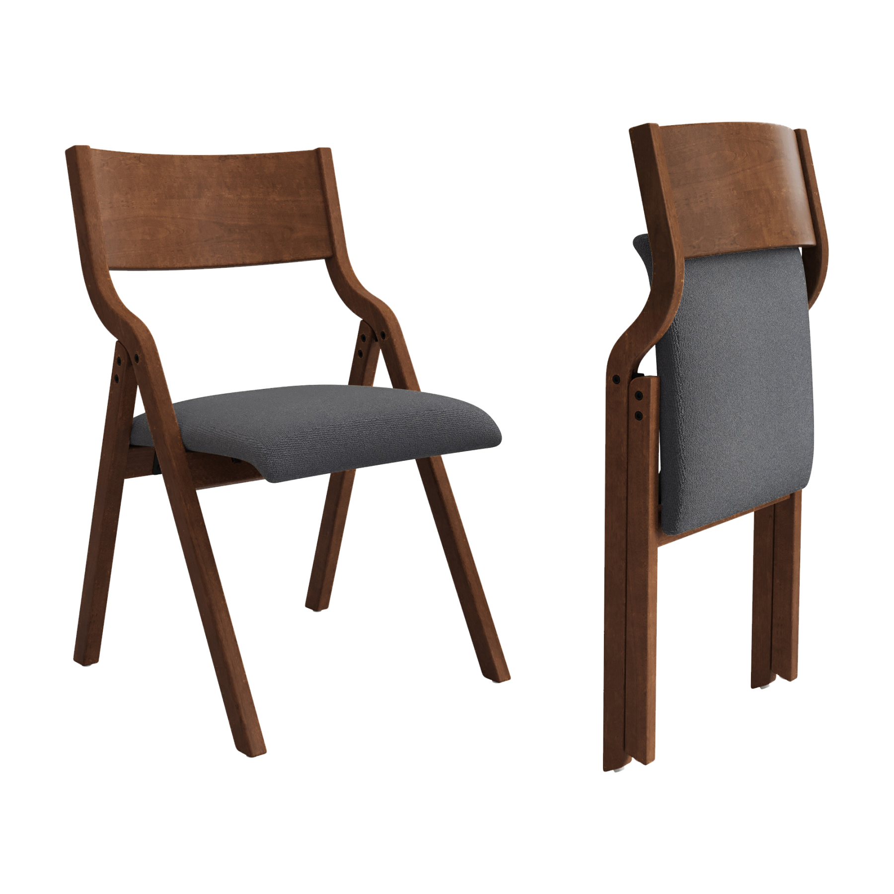 Upholstered Folding Dining Chair with Walnut Frame | Set of 2