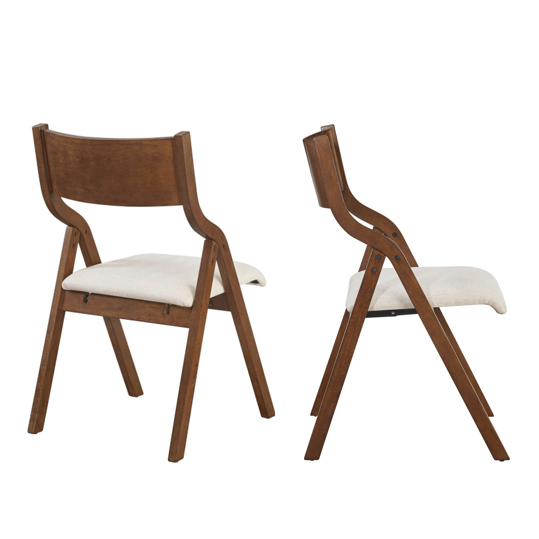 Upholstered Folding Dining Chair with Walnut Frame | Set of 2