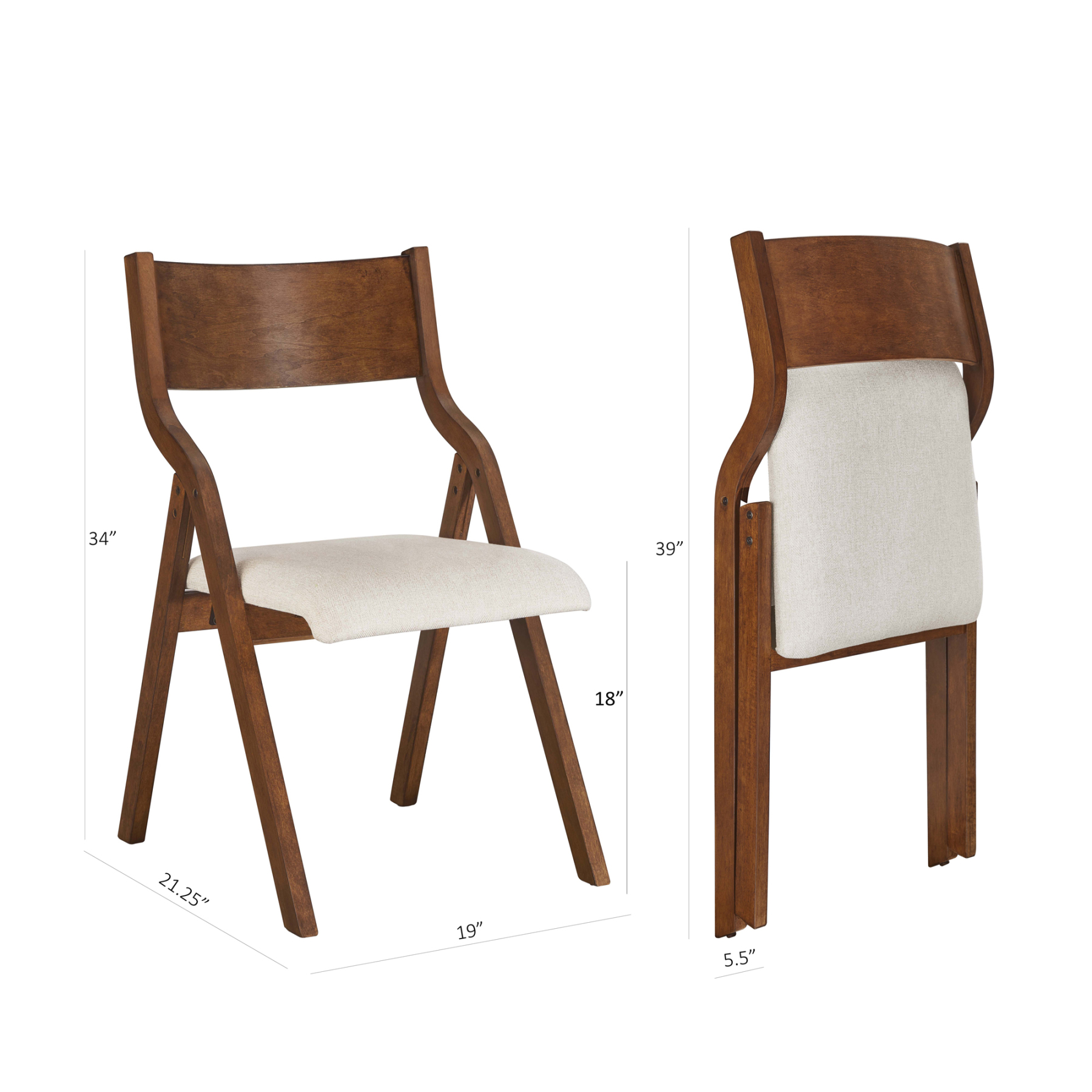Upholstered Folding Dining Chair with Walnut Frame | Set of 2