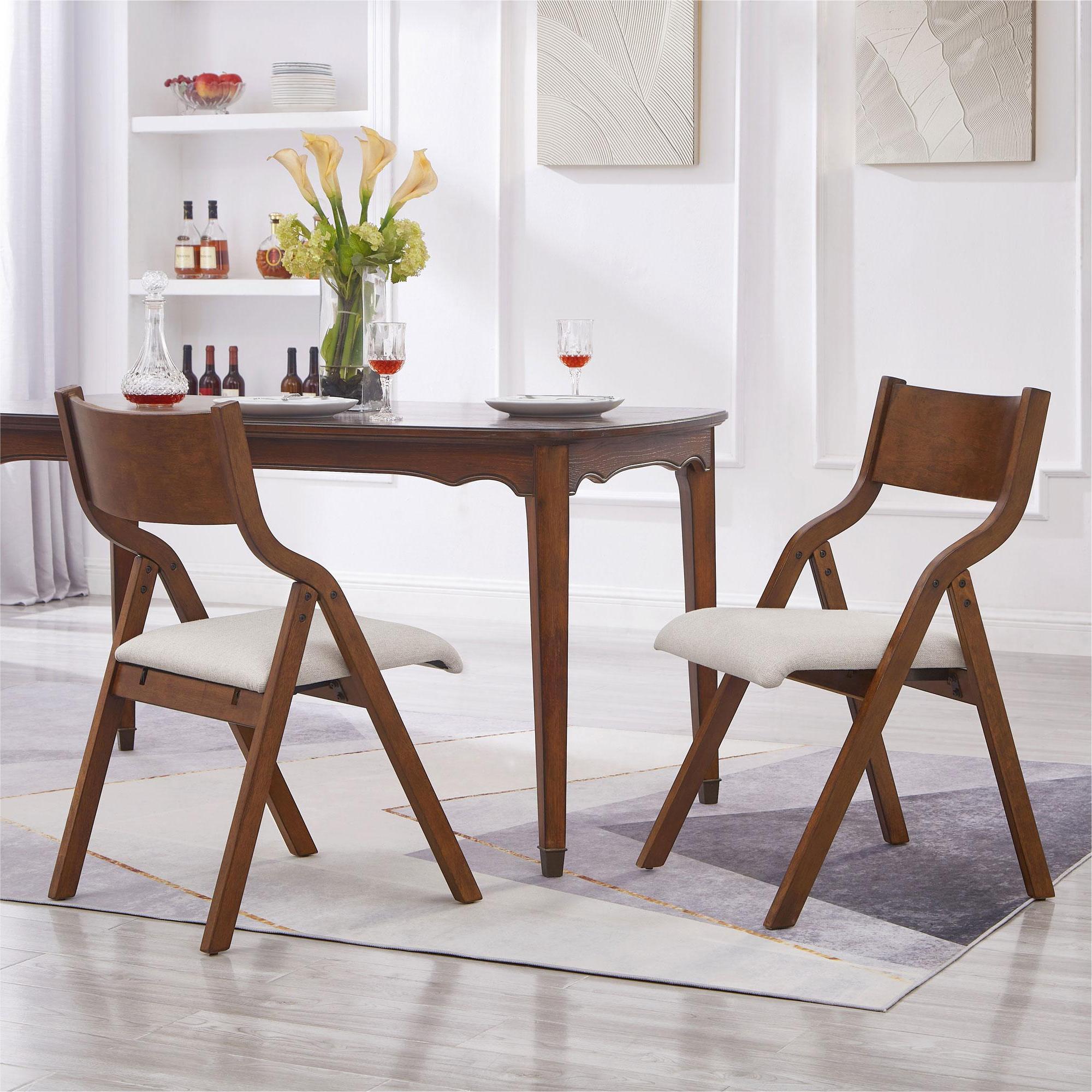 Upholstered Folding Dining Chair with Walnut Frame | Set of 2