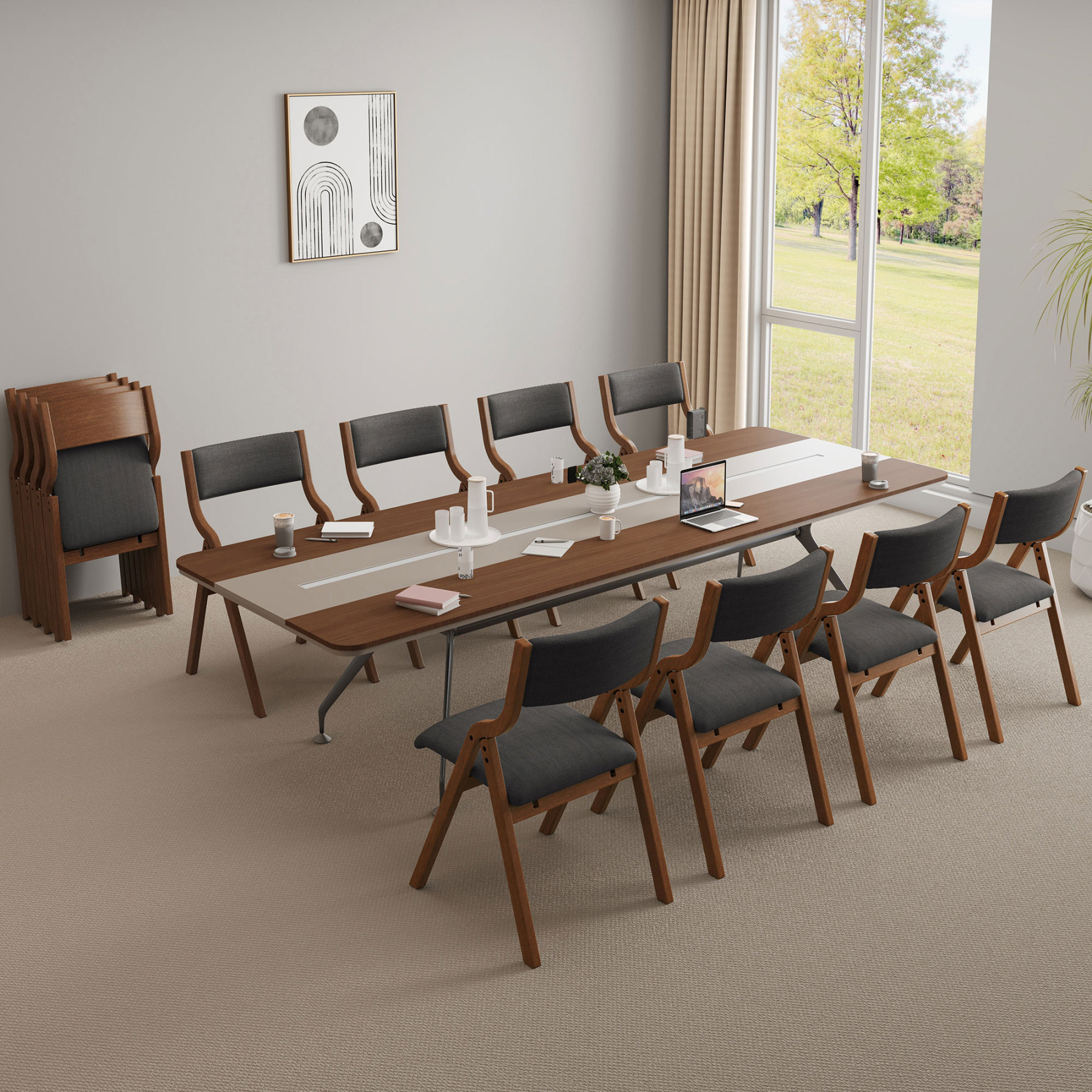 Upholstered Folding Dining Chair with Cherry Frame | Set of 2