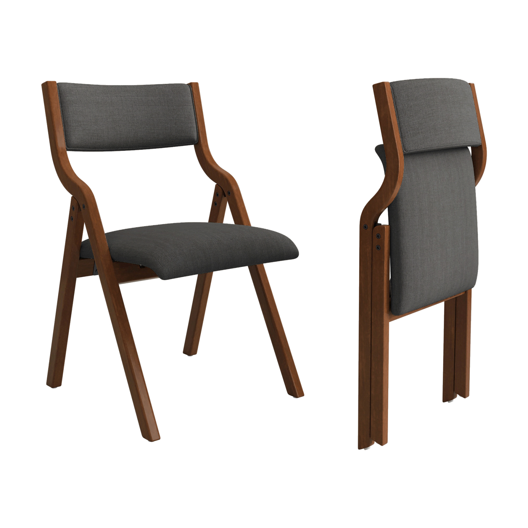 Upholstered Folding Dining Chair with Cherry Frame | Set of 2