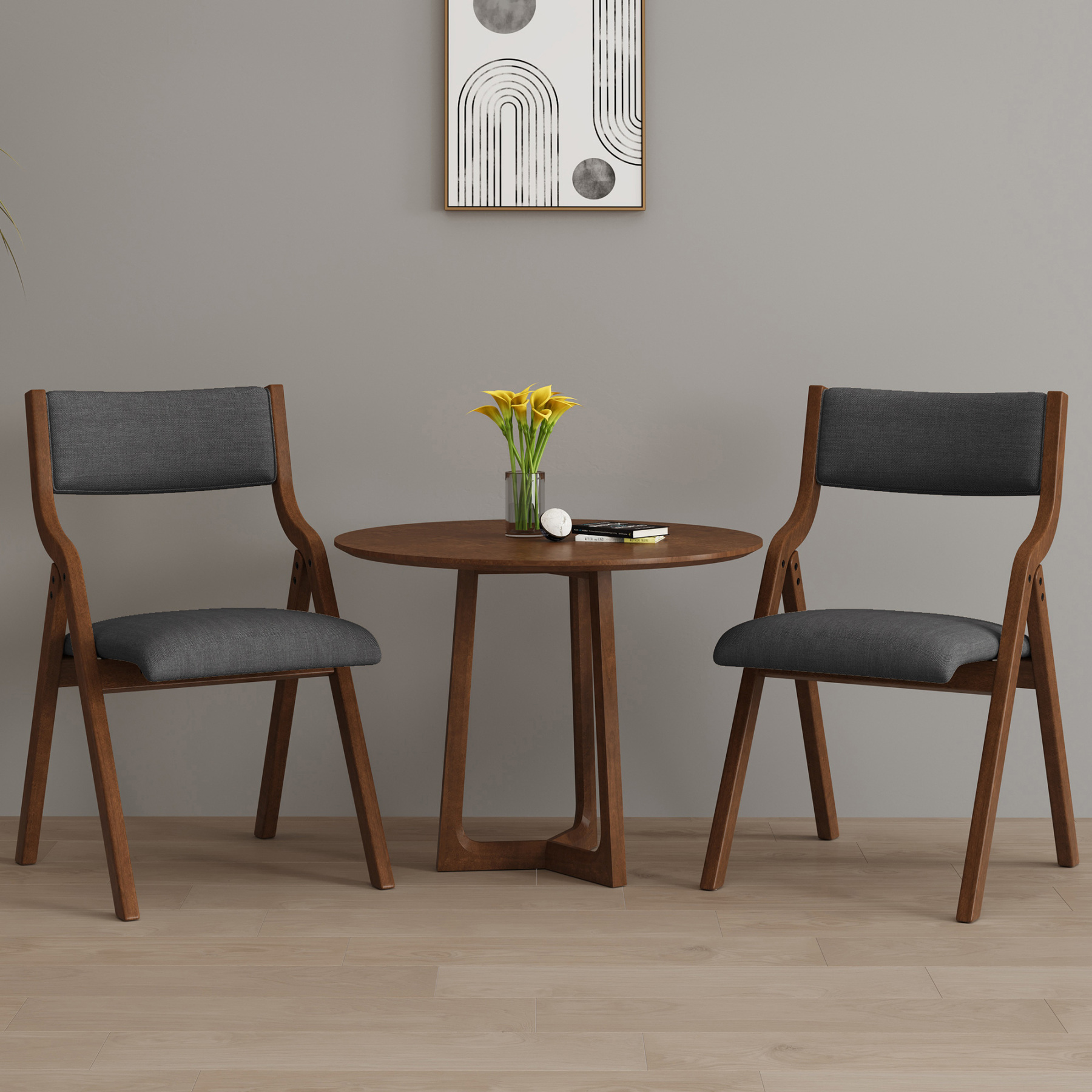 Upholstered Folding Dining Chair with Cherry Frame | Set of 2