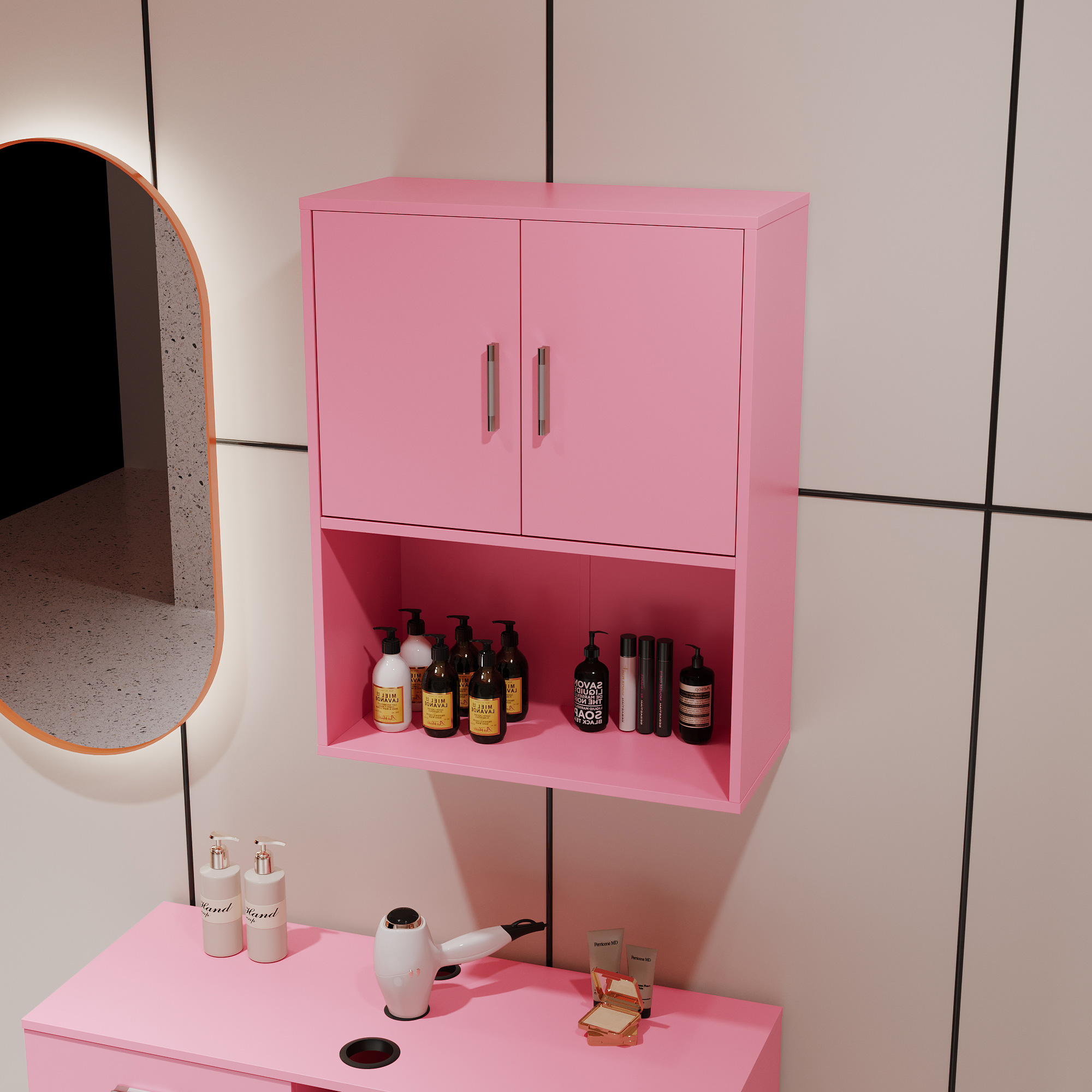Wall-Mounted Storage Cabinet for Bathroom and Barber Salon Shop